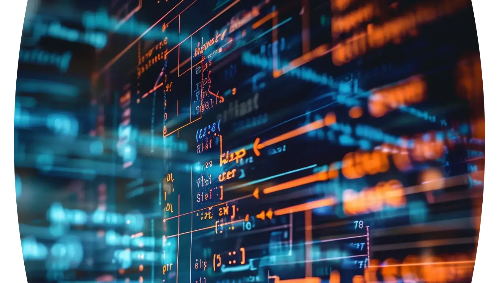 Image depicting a digital composite of layered computer code, conveying depth and complexity in a high-tech environment